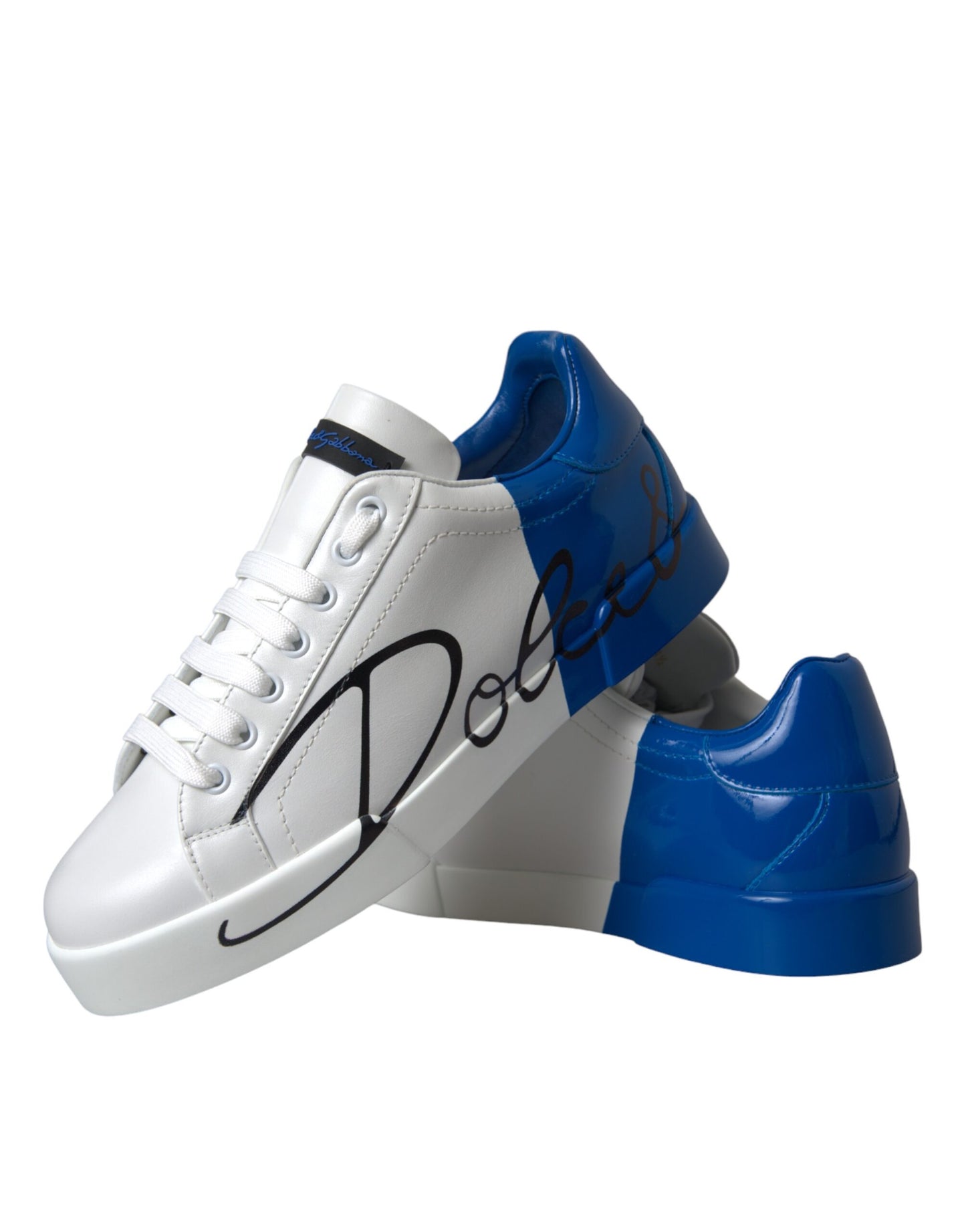 Scarpe da ginnastica basse con logo in pelle blu bianco