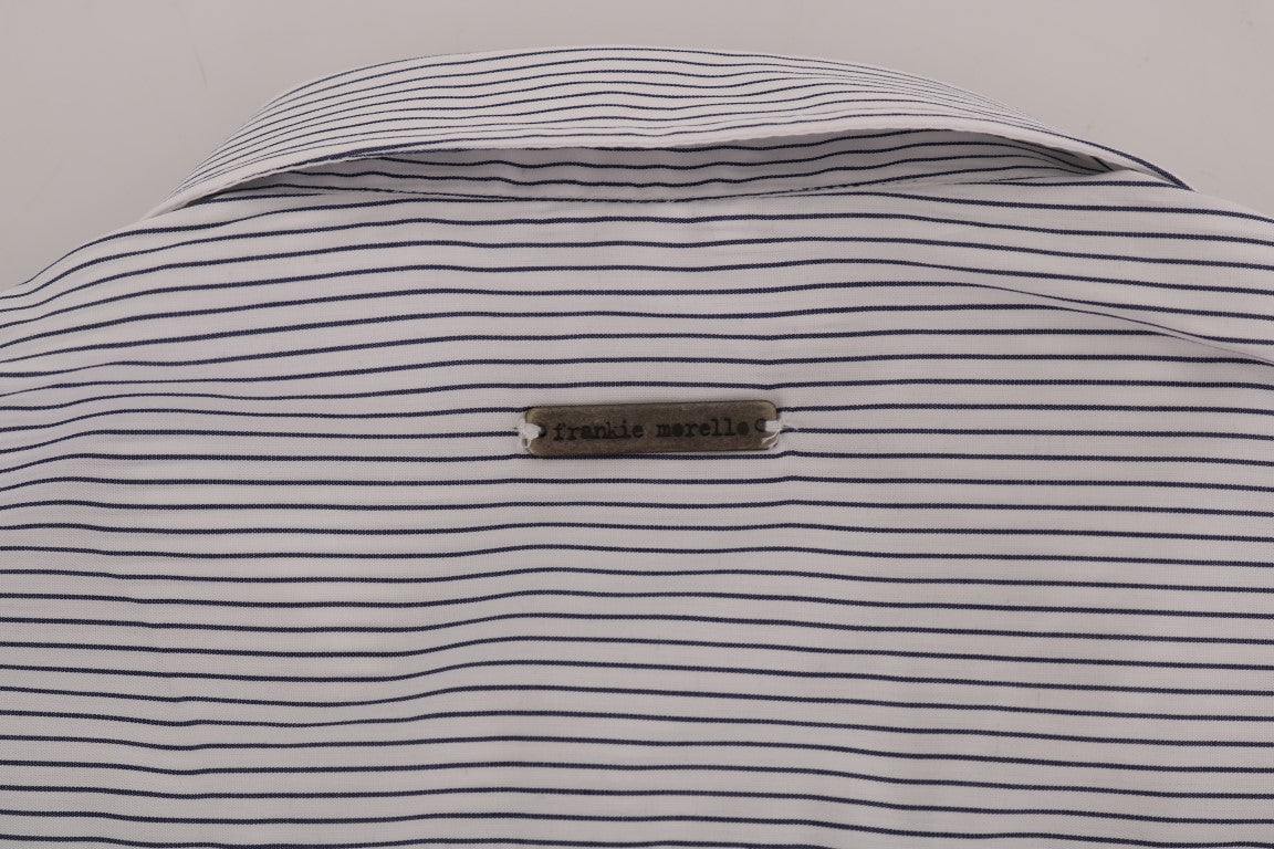 Elegante camicia casual a righe bianche e blu
