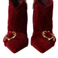 Dark Red Velvet Devotion Buckle Boots Shoes