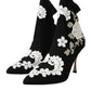 Black White Embroidery Slip On Boots Shoes