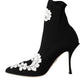 Black White Embroidery Slip On Boots Shoes