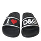 Black Leather I Love D&G Sandals Slides Shoes