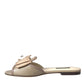 Beige Logo Pearl Flats Sandals Slides Shoes