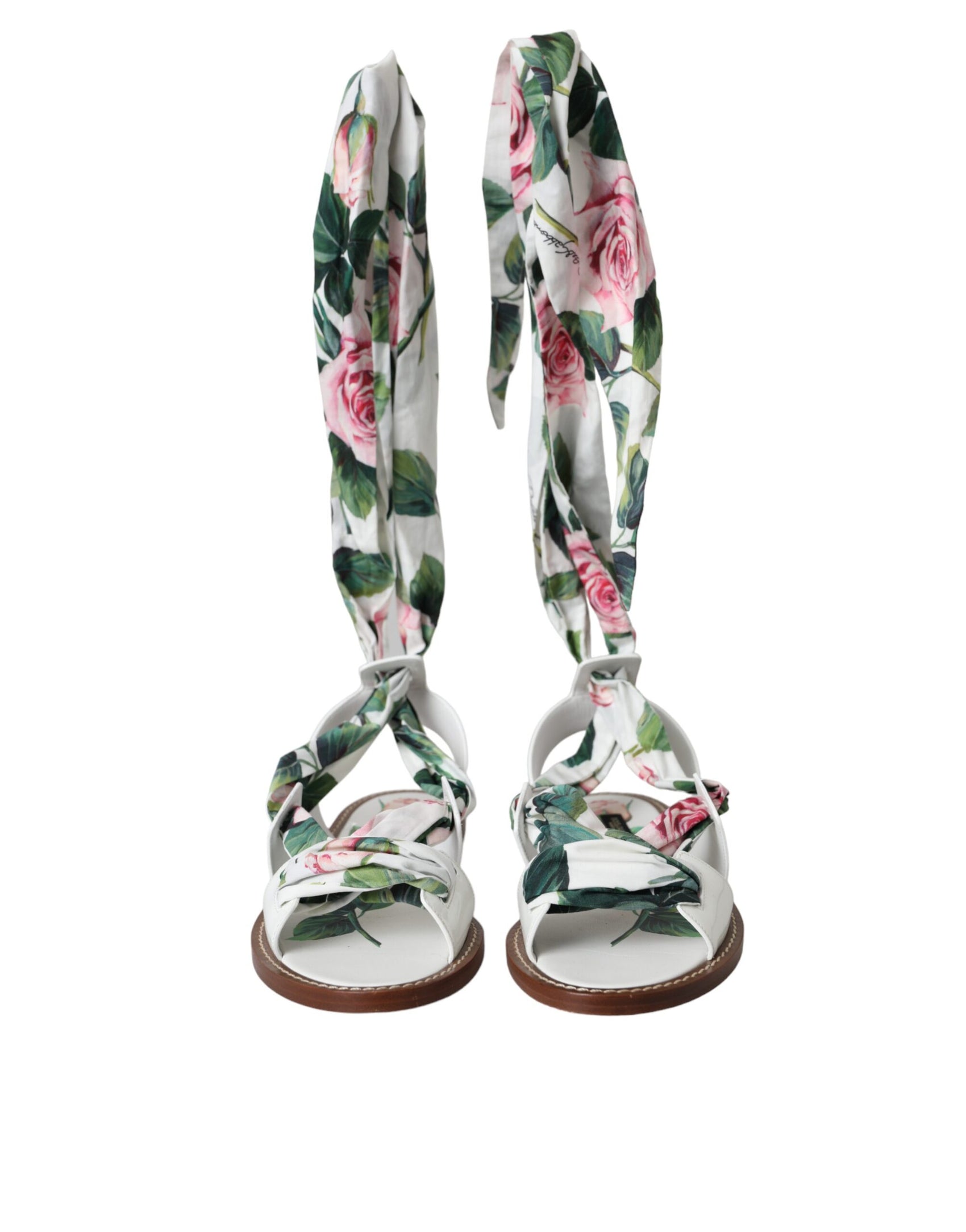 Mehrfarbige Sandalen mit Knöchelriemen und Blumenmuster