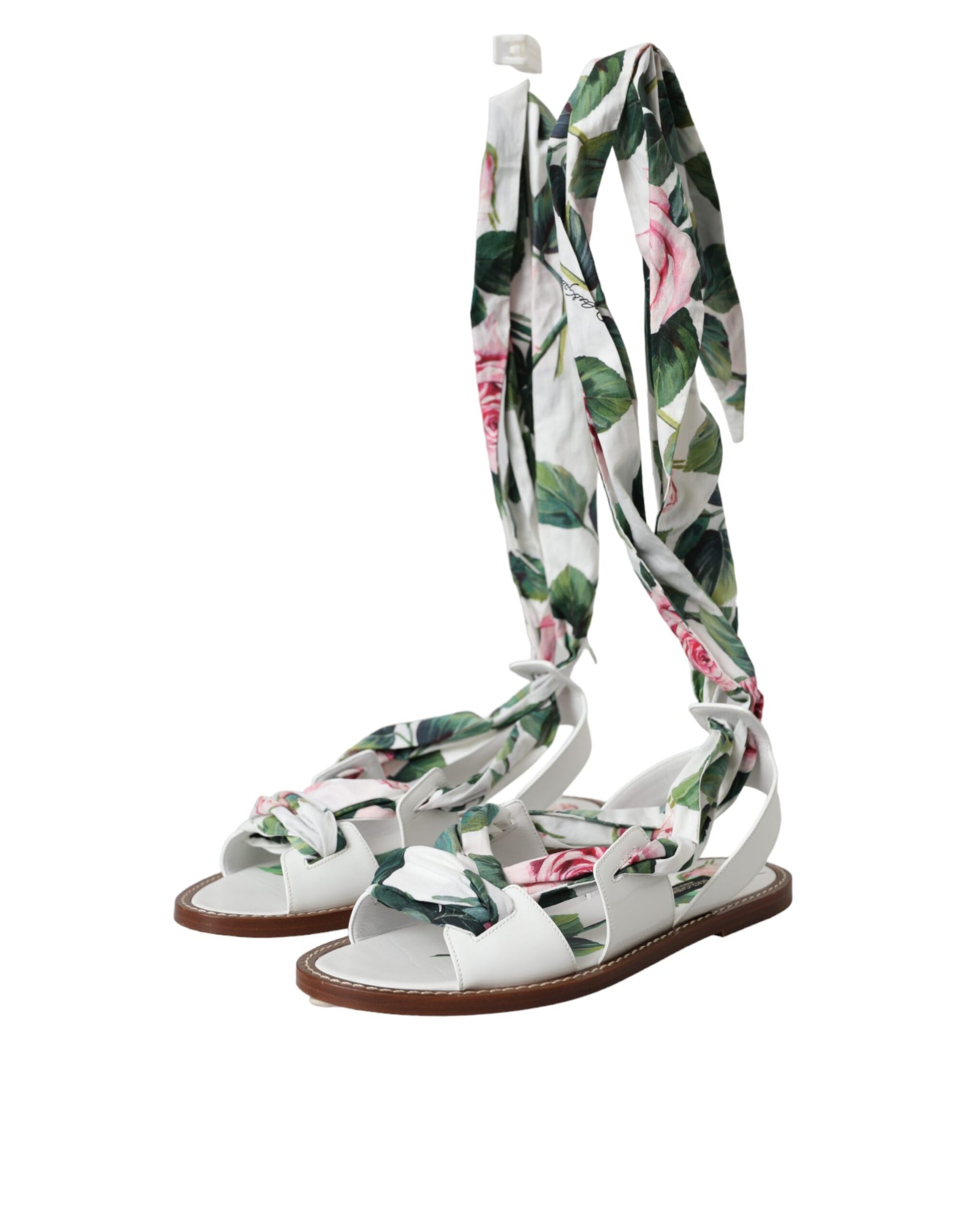 Mehrfarbige Sandalen mit Knöchelriemen und Blumenmuster