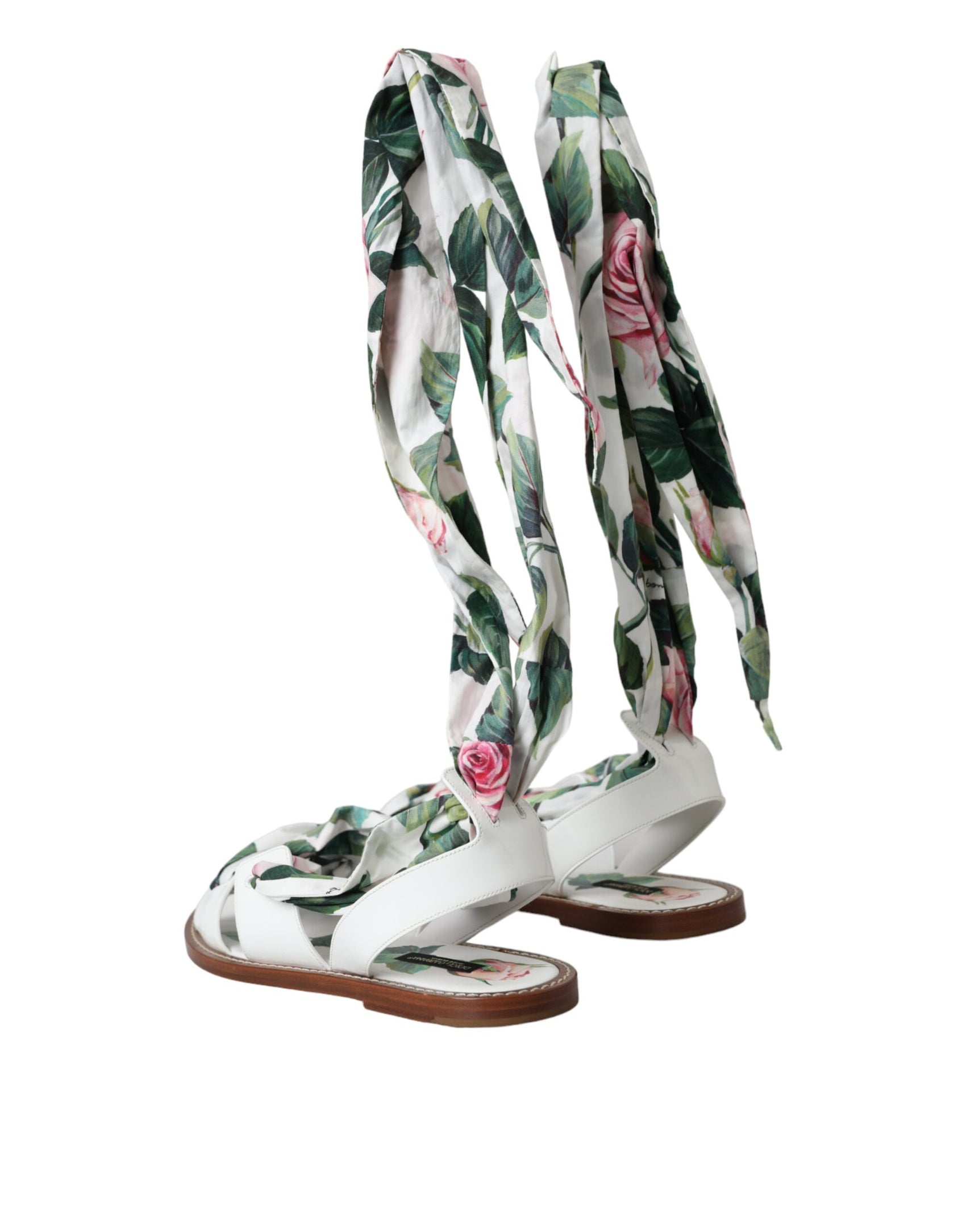 Mehrfarbige Sandalen mit Knöchelriemen und Blumenmuster