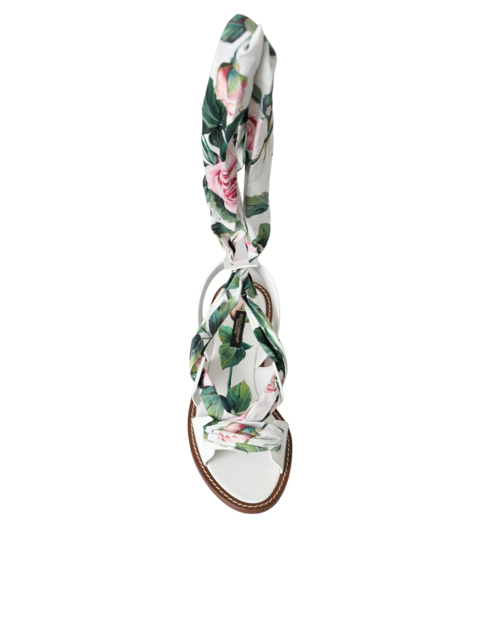 Mehrfarbige Sandalen mit Knöchelriemen und Blumenmuster