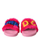 Multicolor Embroidered Fur Slides Sandals Shoes