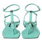 Aqua Green Leather Ankle Strap Flats Sandals Shoes