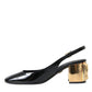 Black Gold Leather Embellished Slingbacks Shoes