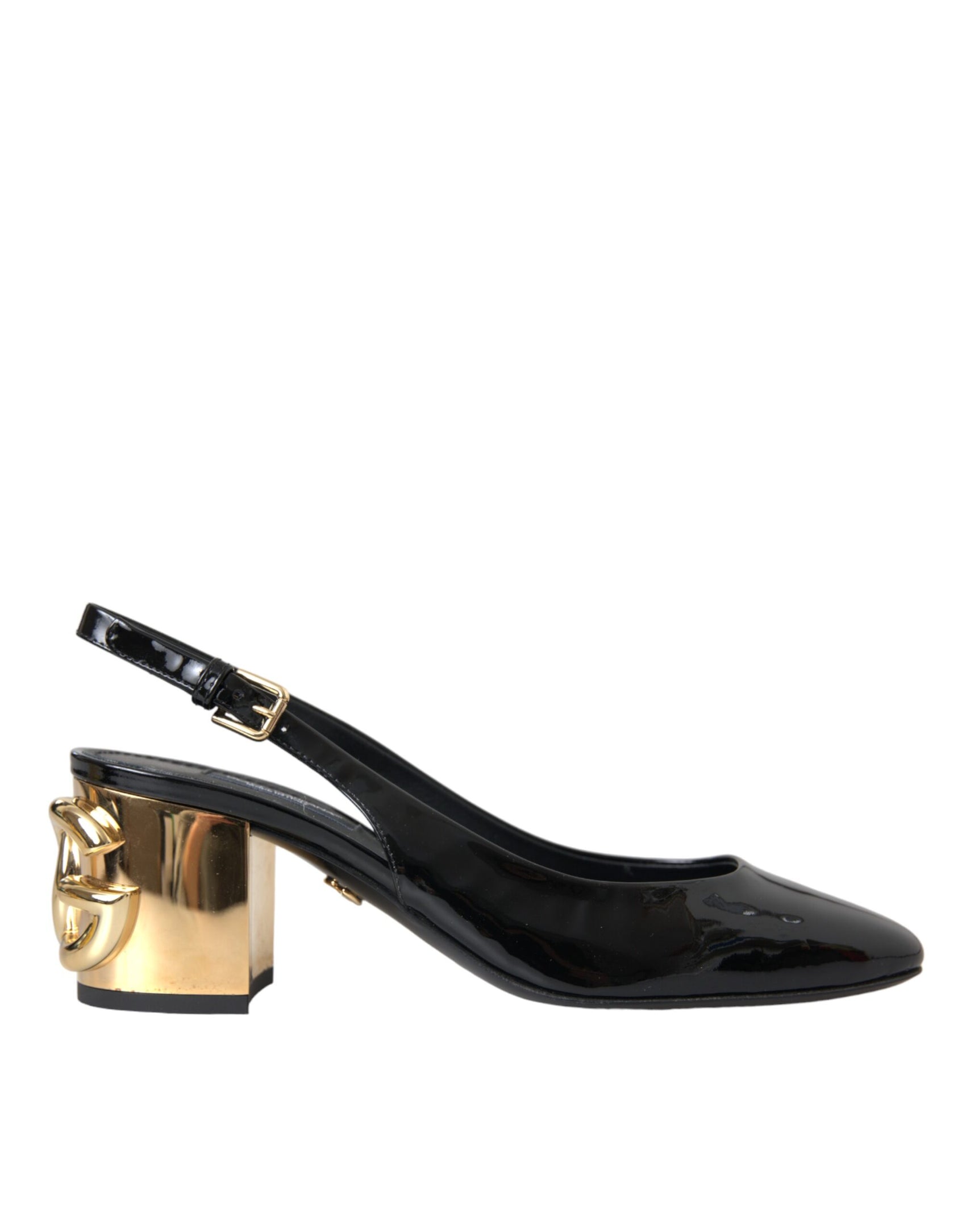 Black Gold Leather Embellished Slingbacks Shoes