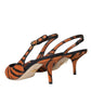 Black Orange Zebra Leather Slingbacks Shoes