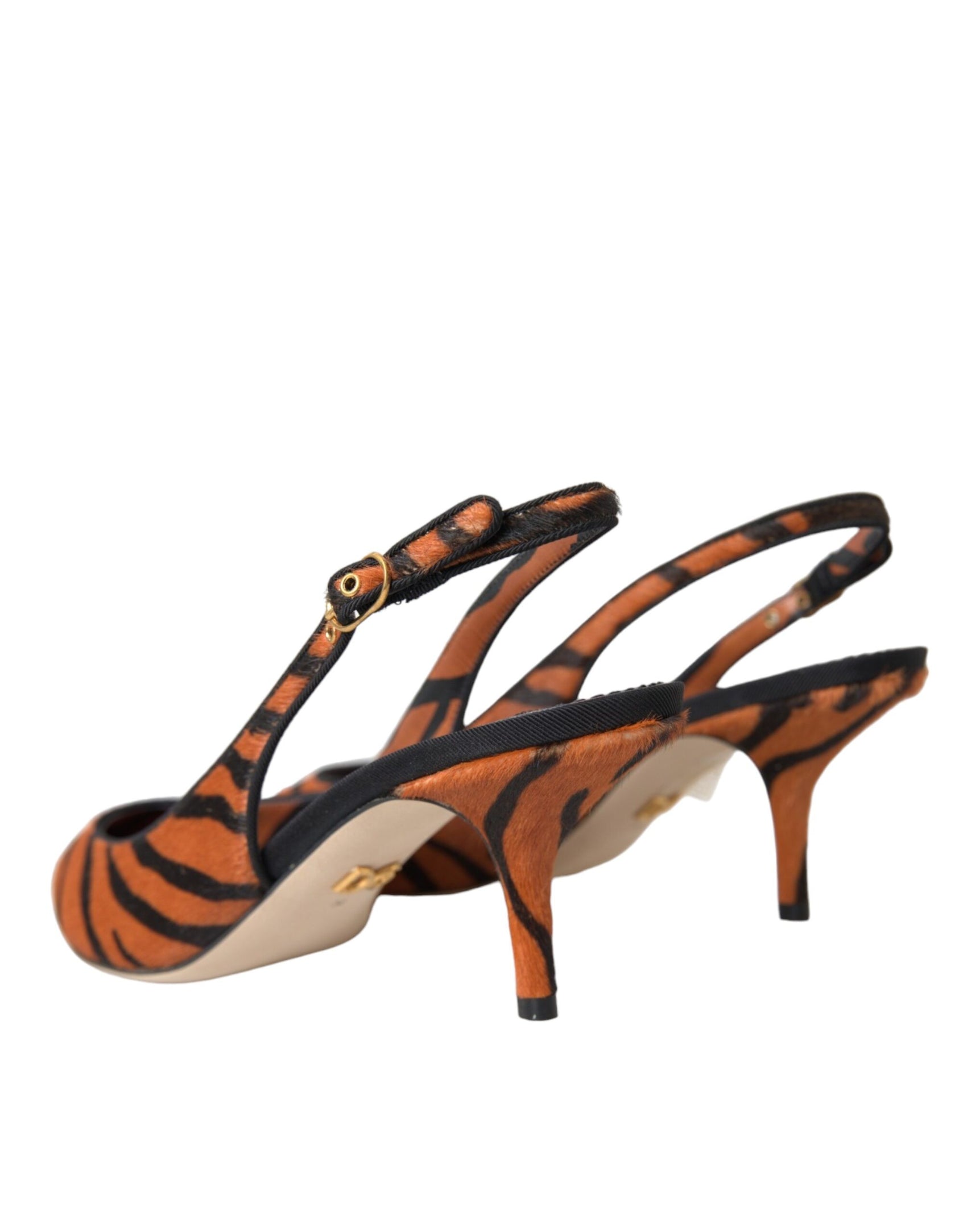Scarpe con cinturino posteriore in pelle zebrata nera e arancione