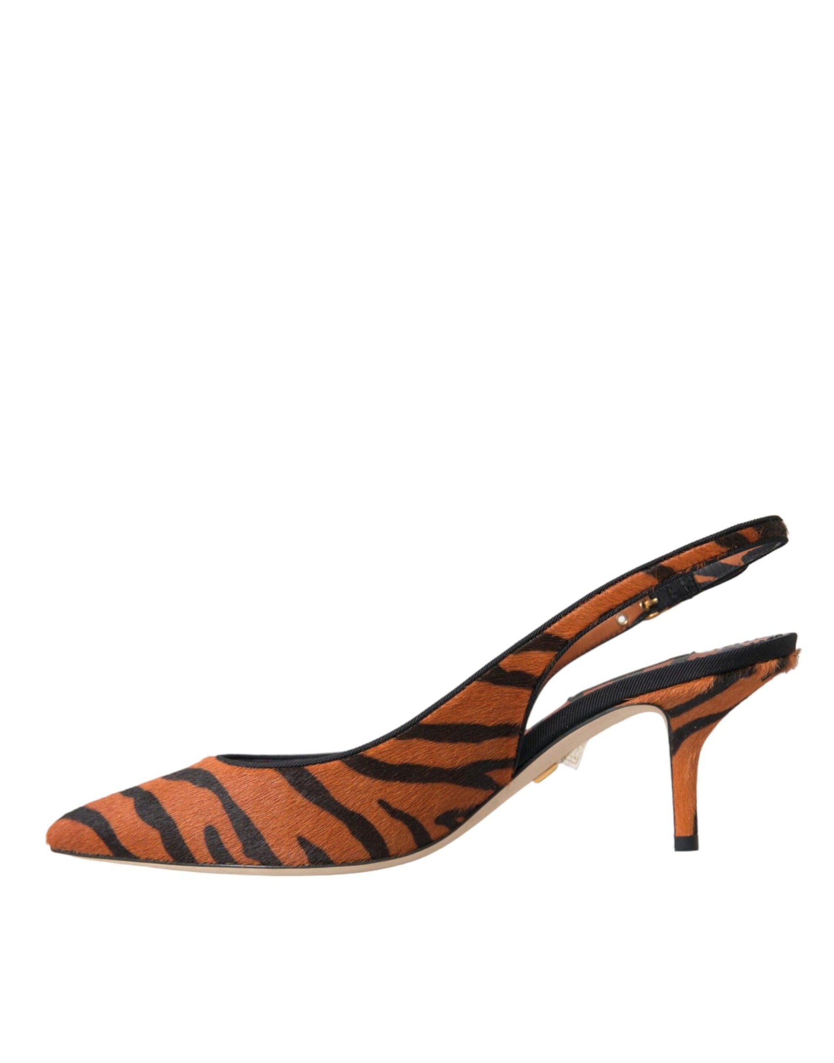 Scarpe con cinturino posteriore in pelle zebrata nera e arancione