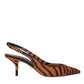 Black Orange Zebra Leather Slingbacks Shoes