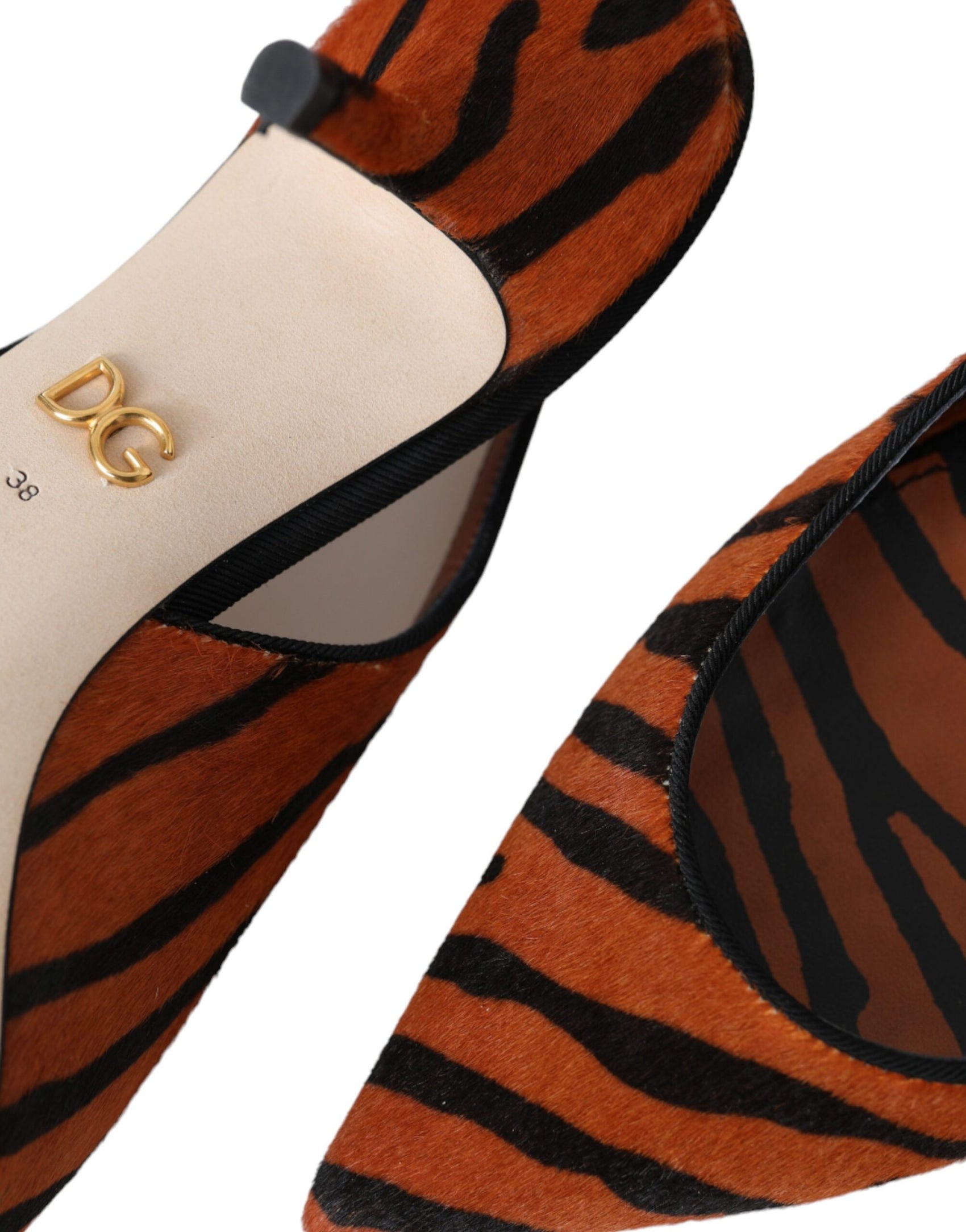 Scarpe con cinturino posteriore in pelle zebrata nera e arancione