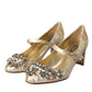 Gold Jacquard Crystal Mary Janes Pumps Shoes