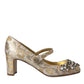 Gold Jacquard Crystal Mary Janes Pumps Shoes