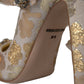 Gold Jacquard Crystal Mary Janes Pumps Shoes