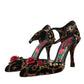 Brown Leopard Floral Crystal Mary Janes Pumps Shoes