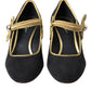 Black Suede Gold Mary Janes Heels Pumps Shoes