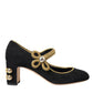 Black Suede Gold Mary Janes Heels Pumps Shoes