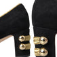 Black Suede Gold Mary Janes Heels Pumps Shoes