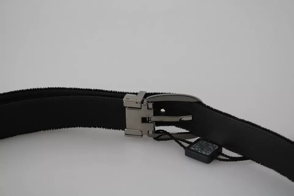 Cintura da uomo con fibbia in metallo color argento in velluto nero