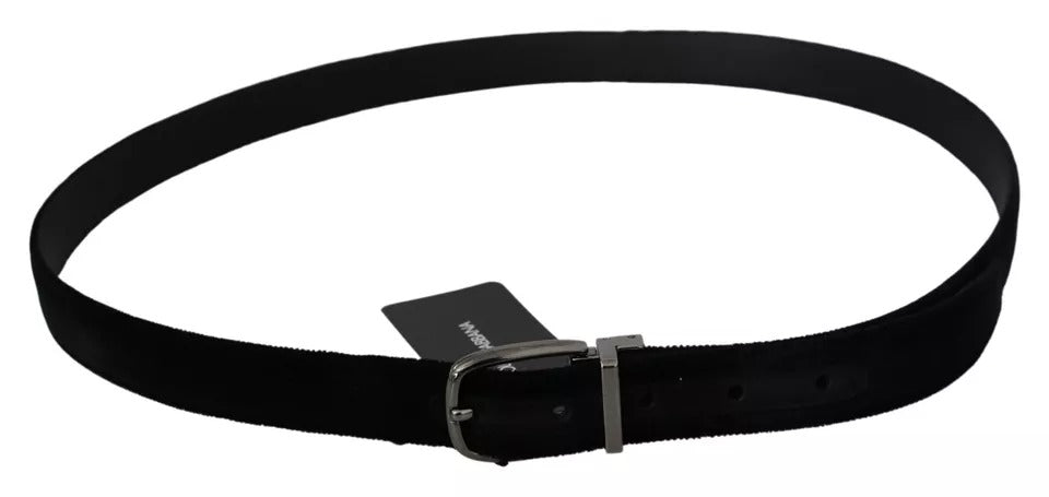 Cintura da uomo con fibbia in metallo color argento in velluto nero