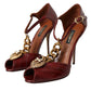 Dark Red Leather Gold Devotion Heart Sandals Shoes