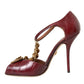 Dark Red Leather Gold Devotion Heart Sandals Shoes