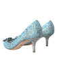 Blue Taormina Lace Crystal Heel Pumps Shoes