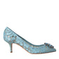 Blue Taormina Lace Crystal Heel Pumps Shoes