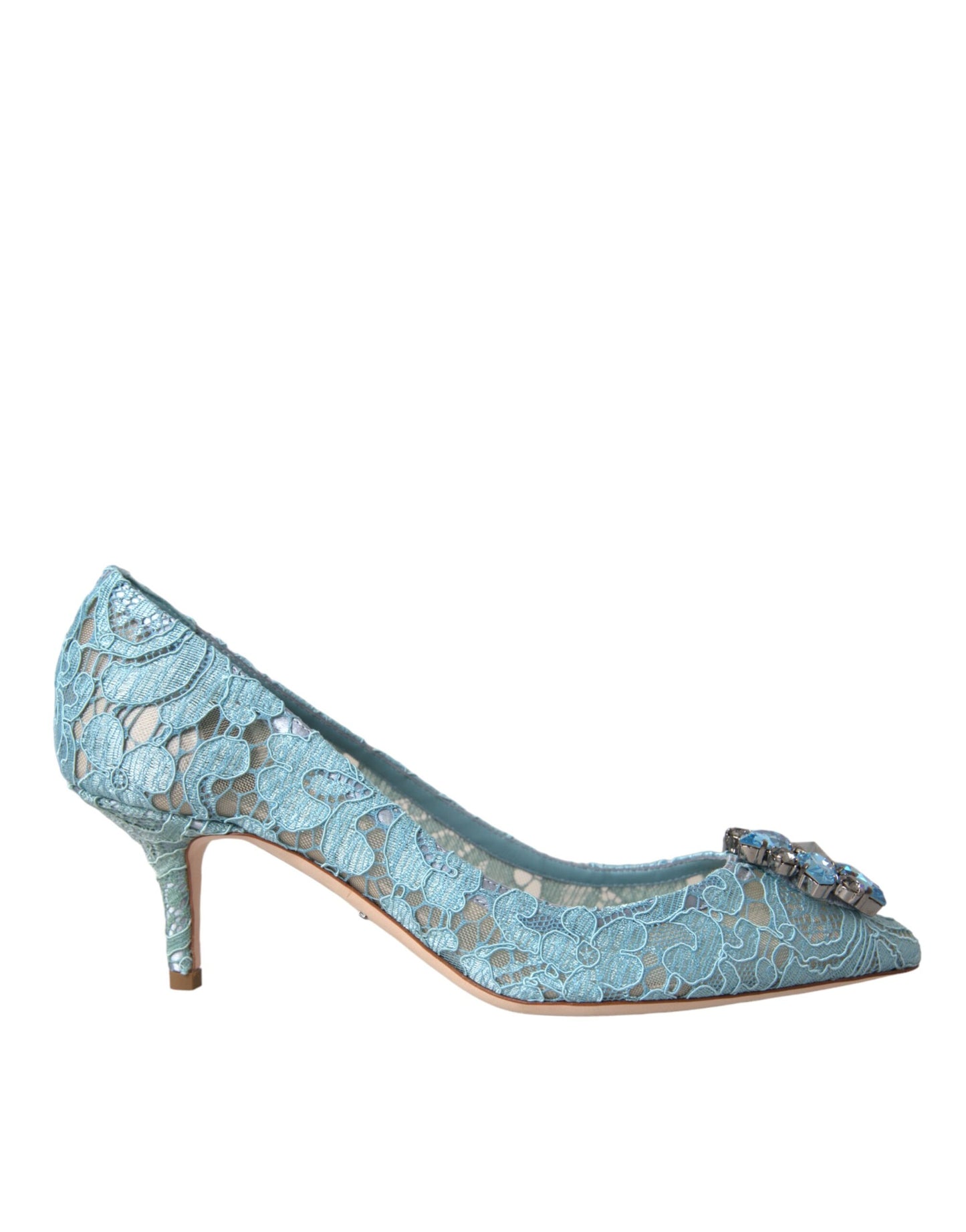 Blue Taormina Lace Crystal Heel Pumps Shoes