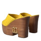 Yellow Leather Wood Mule Wedge Slides Shoes