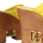 Yellow Leather Wood Mule Wedge Slides Shoes