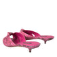 Pink Exotic Leather Kitten Heels Slides Shoes