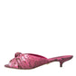 Pink Exotic Leather Kitten Heels Slides Shoes