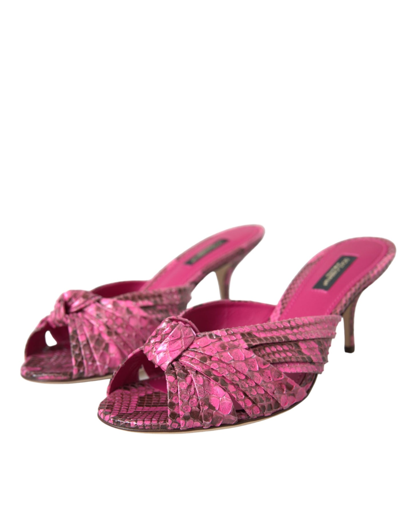 Pink Exotic Leather Kitten Heels Slides Shoes