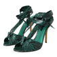 Green Exotic Leather Heels Sandals Shoes