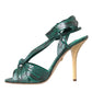 Green Exotic Leather Heels Sandals Shoes