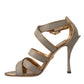 Bronze Crystal Strap Heels Sandals Shoes