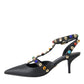 Black Leather Embellished Heels Sandal Shoes