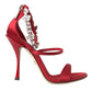 Red Keira Satin Crystals Sandals Heels Shoes