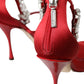 Red Keira Satin Crystals Sandals Heels Shoes