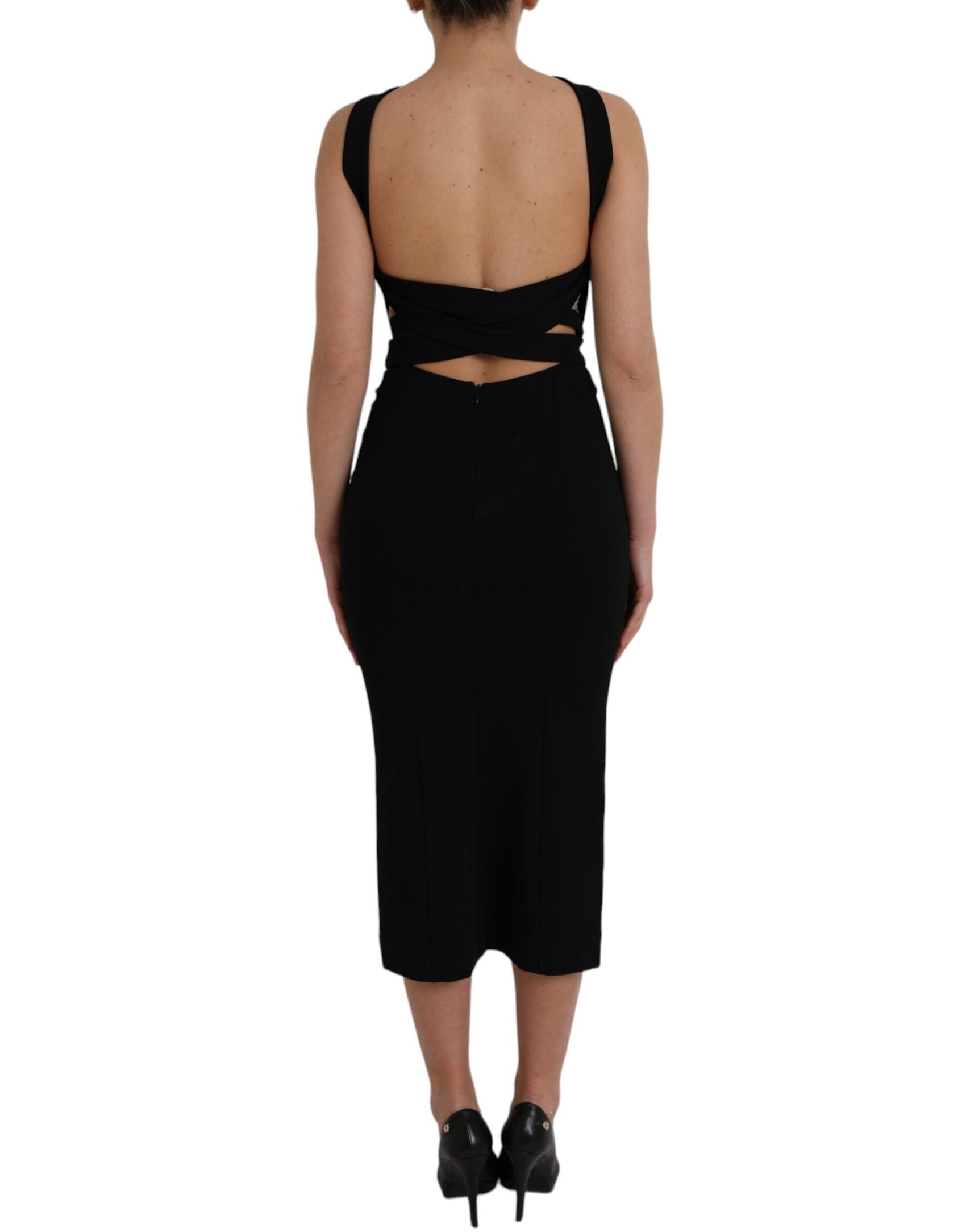 Schwarzes, ärmelloses Neckholder-Midikleid