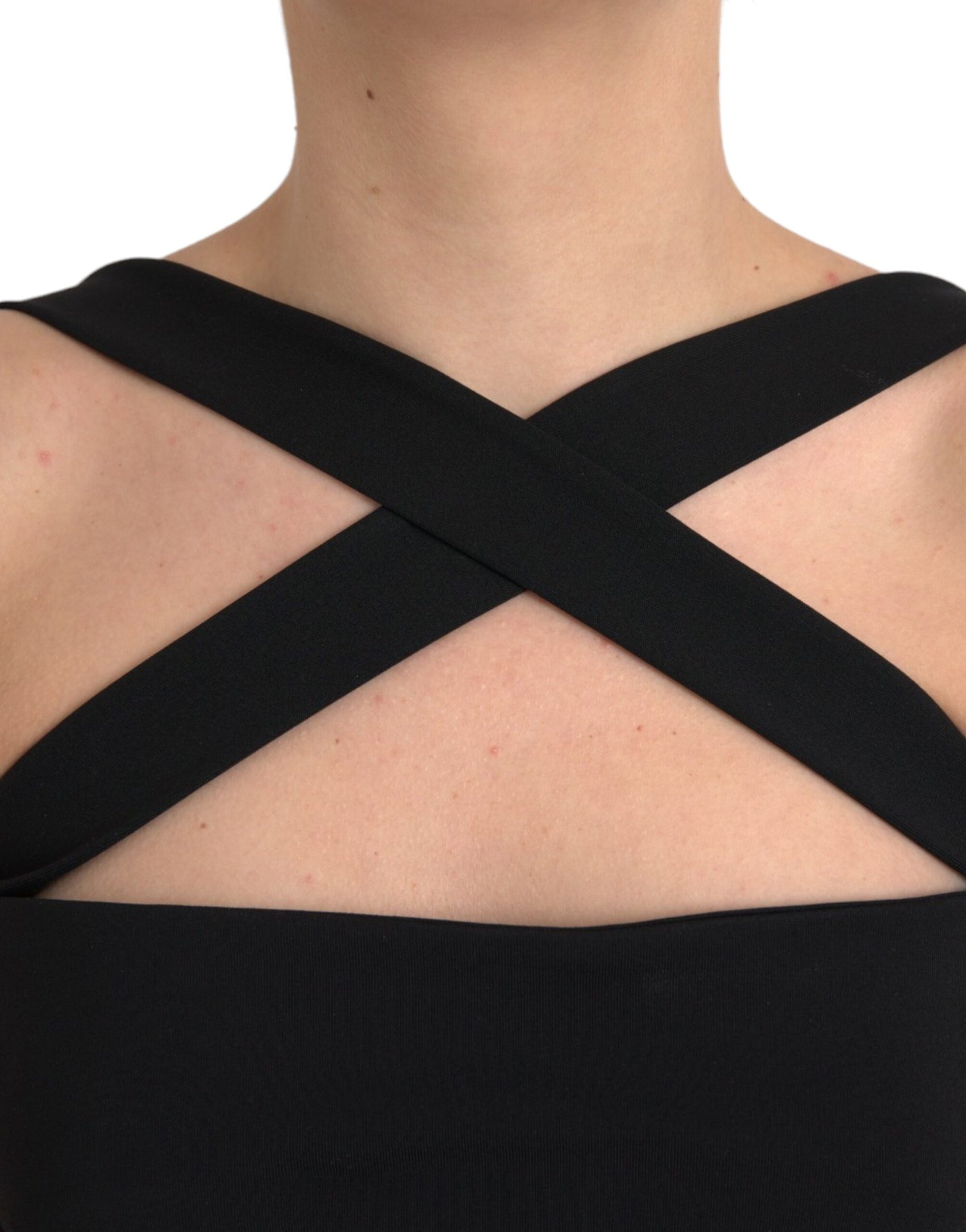 Schwarzes, ärmelloses Neckholder-Midikleid