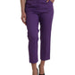 Purple Cotton MidWaist Straight Cropped Pants