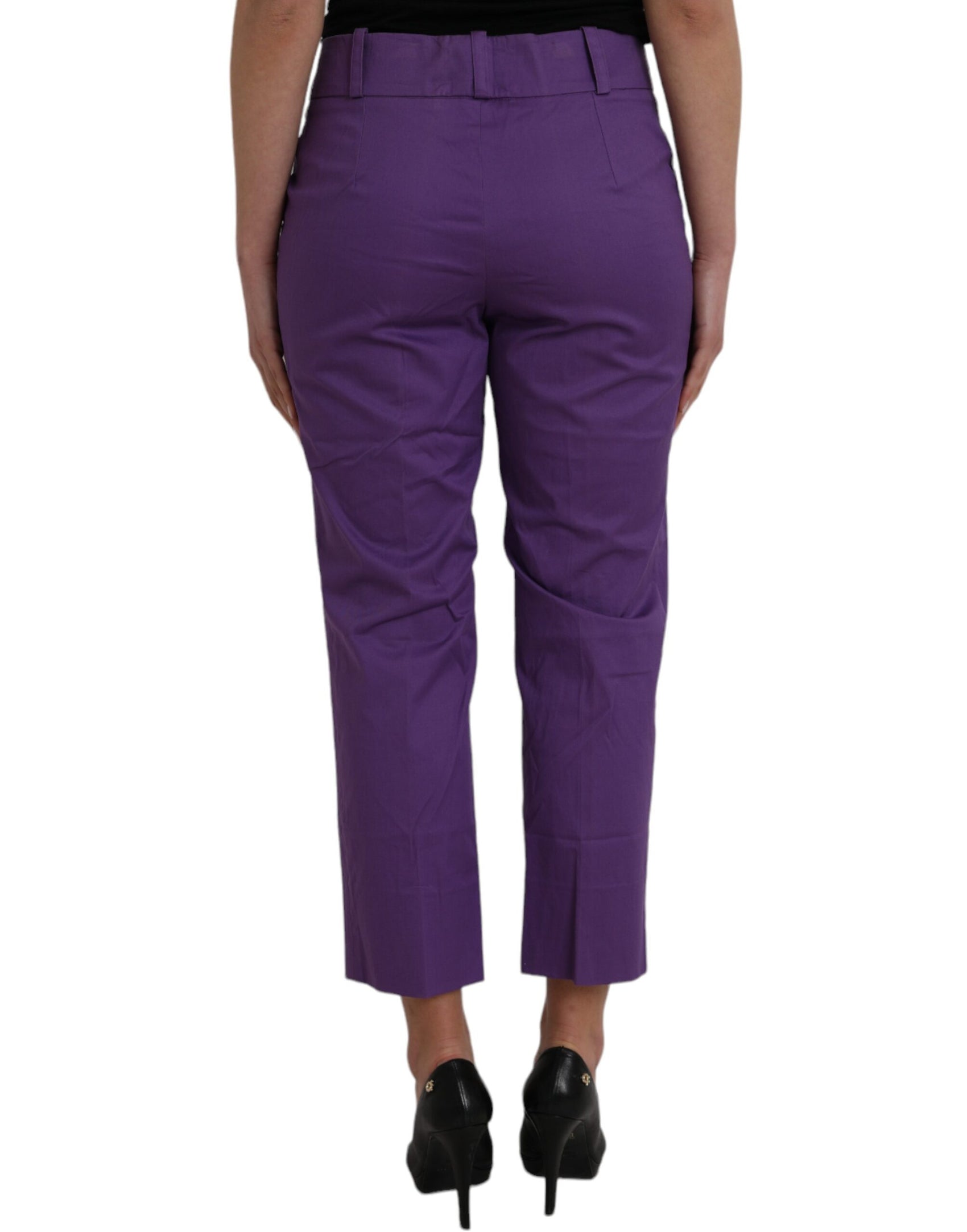 Pantaloni dritti a vita media in cotone viola