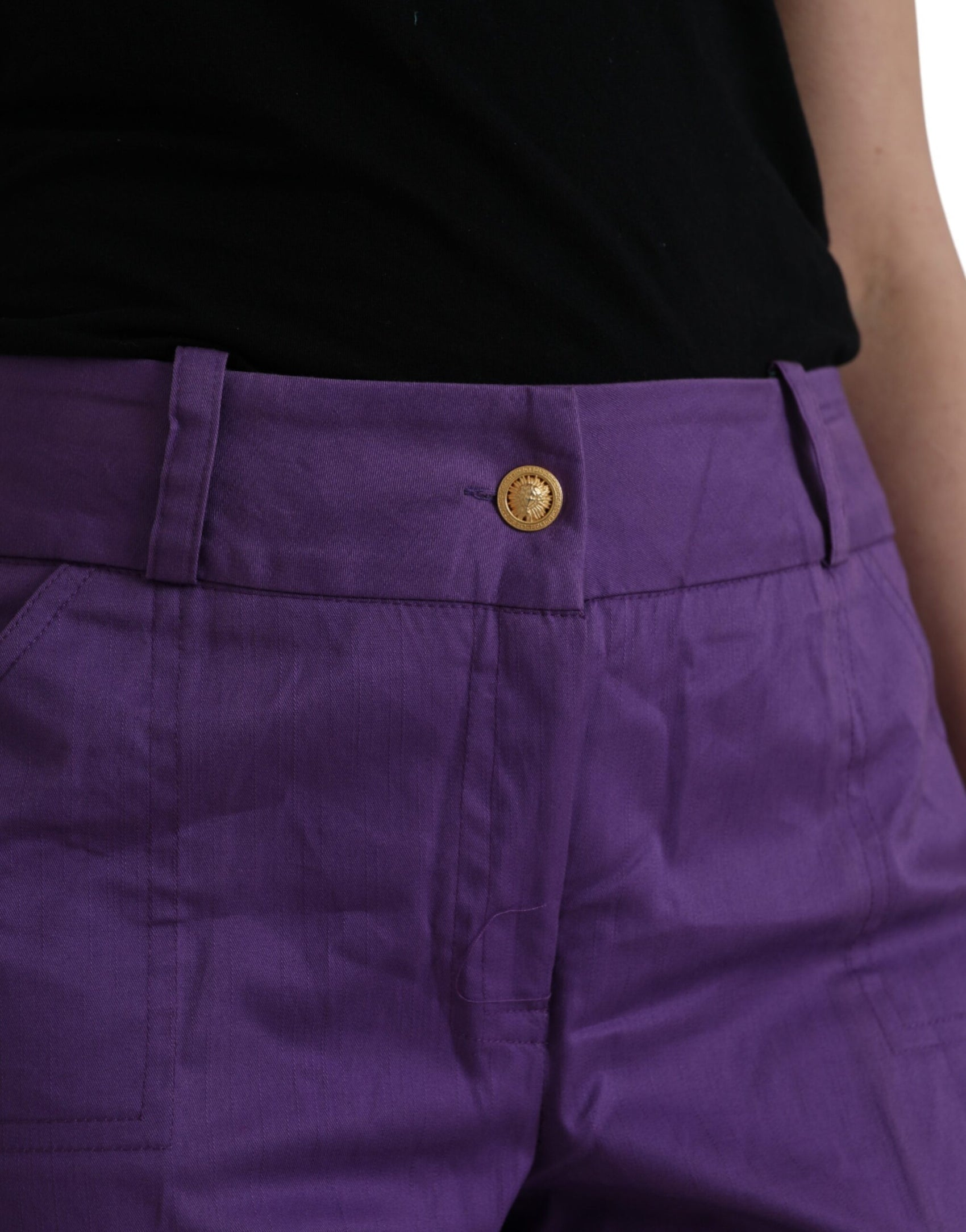 Pantaloni dritti a vita media in cotone viola